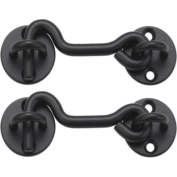 4” Privacy Hook and Eye Gate Latch Easy Lock for Barn Door, Black (2 Pack)