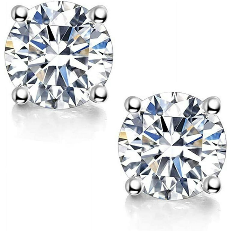 4 Prong 0.5 Carat Round Shaped Moissanite Solitaire Stud Earrings In 18K  White Gold Plating Over Silver 