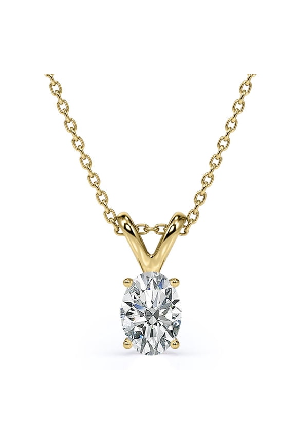 4 Prong - 1 Carat Oval Cut Moissanite - Solitaire Pendent Necklace - 18K Yellow Gold Plating Over Silver