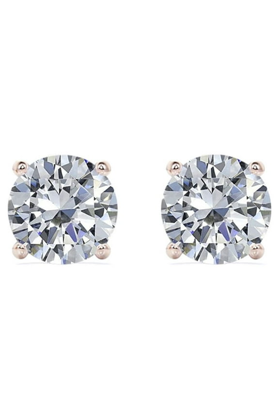 4 Prong 2.5 Carat Round Shaped Moissanite Solitaire Stud Earrings In 18K Rose Gold Plating Over Silver