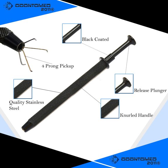 4 Prong Diamond Tweezers Gem Pick-Up Holder Tool, Catcher Grabber Jewelry Making Tool Tactical All Black Coated