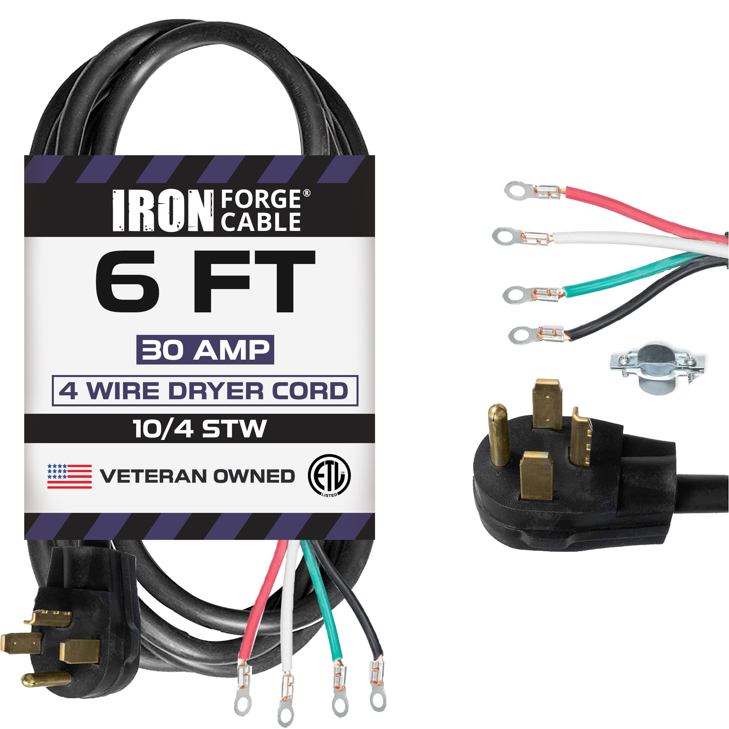 4 Prong Dryer Cord - 6 Ft Dryer Extension Cord Power Plug, 10/4 SRDT, 30 Amp, NEMA 14-30, Black