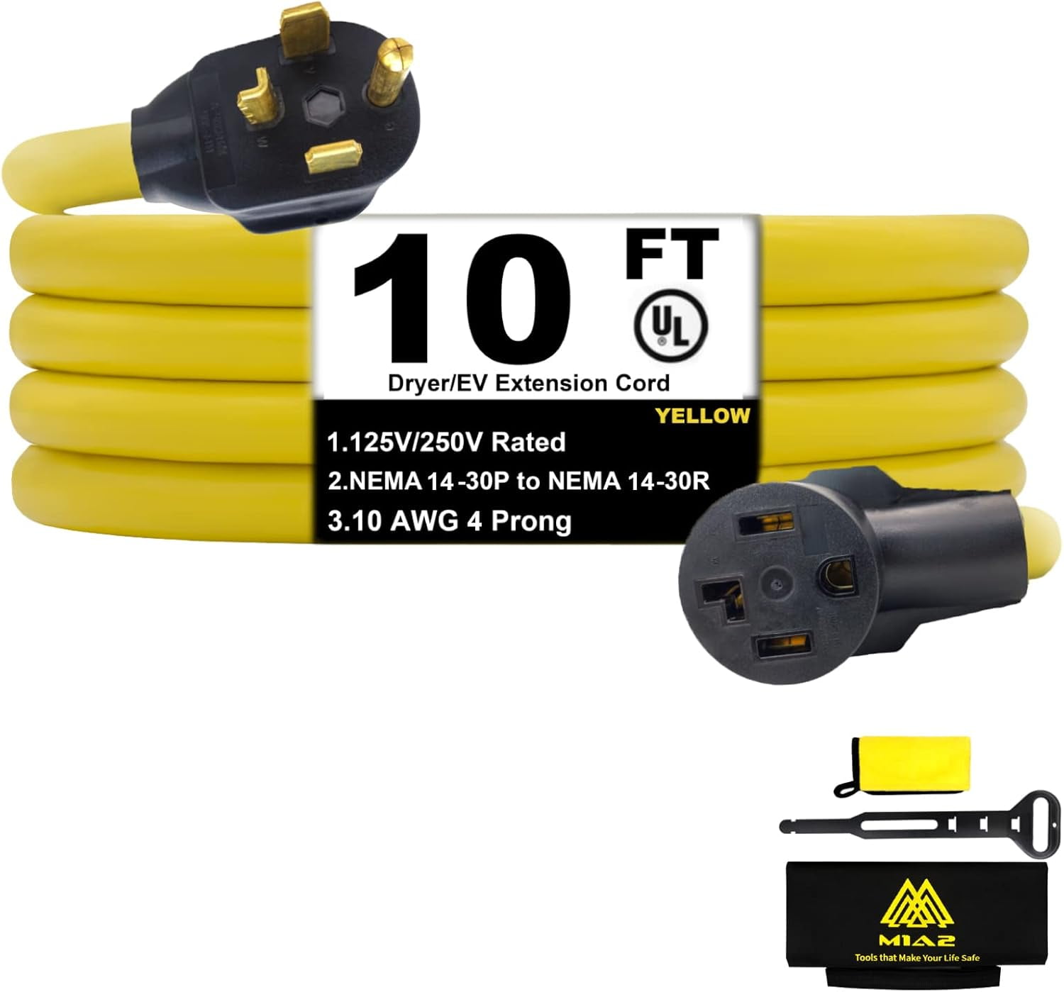 4 Prong Dryer Extension Cord, NEMA 14-30P to 14-30R, 10FT, 30Amp, Level ...