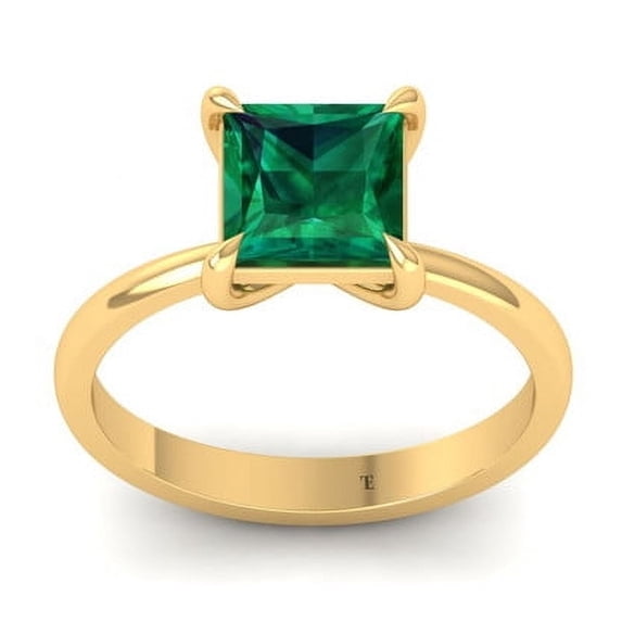 Pure Elegance 4-Prong Green Emerald 1.50 Ct Princess Cut Engagement Ring, 14K Yellow Gold Plated, Size 7