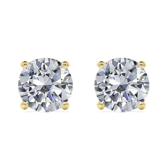 4-Prong Round Moissanite Solitaire Stud Earrings in 18K White Gold Plated Silver – Available in 1/2 Ct, 1 Ct, & 2 Ct