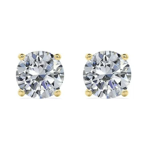 4-Prong Round Moissanite Solitaire Stud Earrings in 18K White Gold Plated Silver – Available in 1/2 Ct, 1 Ct, & 2 Ct