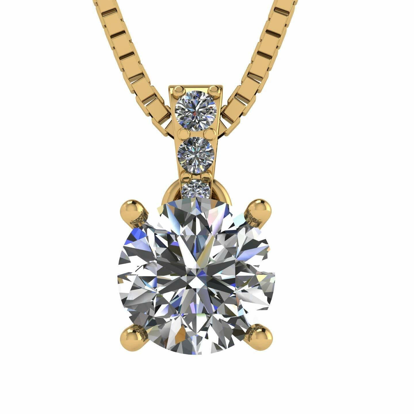 3 Prong Round Solitaire Simulated Diamond Necklace - Sterling Silver With Zirconia