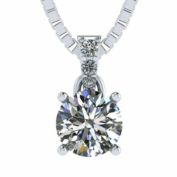 4 Prong Round Solitaire Simulated Diamond Necklace in Sterling Silver & Zirconia - 2.00ct White