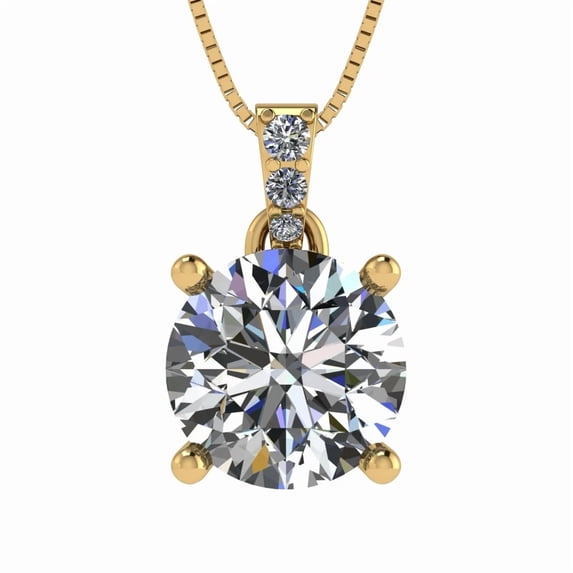 4 Prong Round Solitaire Simulated Diamond Necklace in Sterling Silver & Zirconia - 3.00ct Yellow