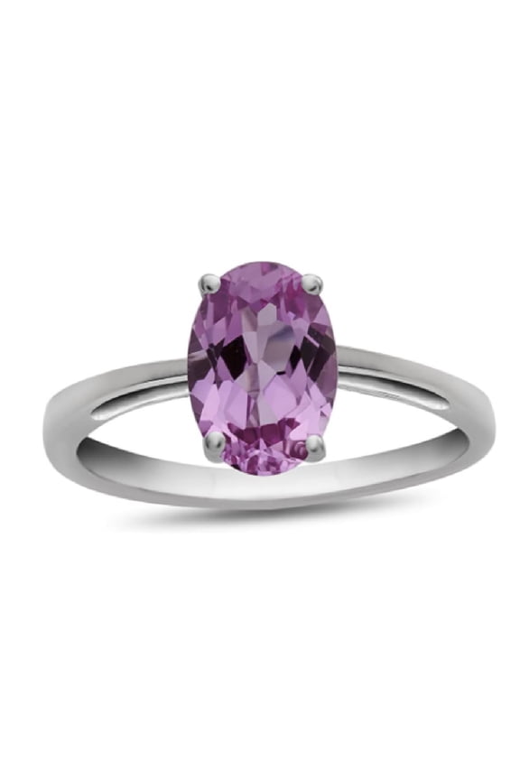 4-Prong Set 925 Sterling Silver Oval Amethyst Solitaire Stacking Women Mother's Day Gift Ring