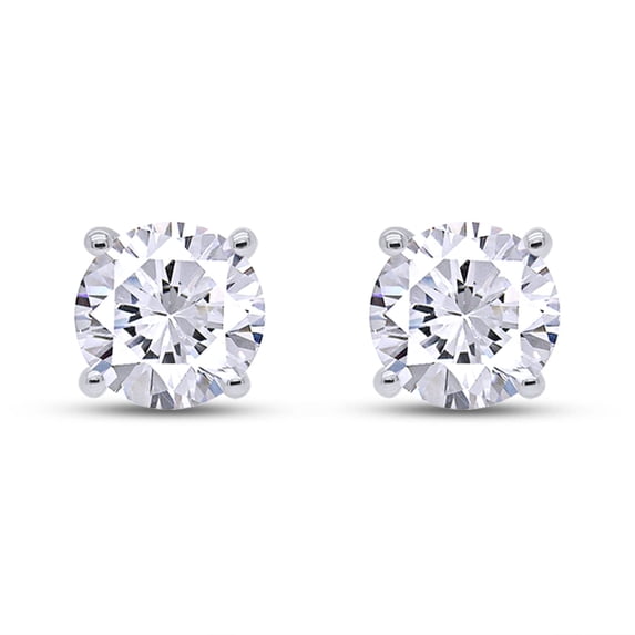 AFFY 2 Carat 6.5MM Moissanite Diamond Solitaire Stud Earrings for Womens 14K White Gold over Silver