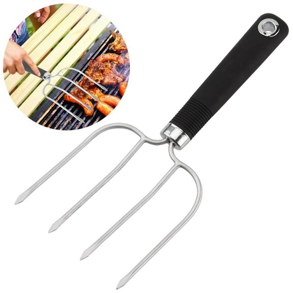 4-Prong Stainless Steel Turkey Fork, Roast Meat & BBQ Grilling Tool for Kitchen, Outdoor Cooking, Baking & Dishwasher Safe