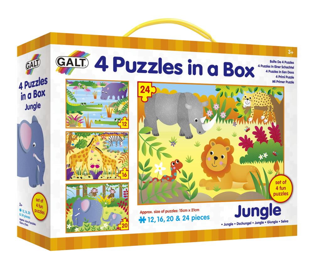 Galt Toys 4 Puzzles In Der Box – Dschungel-Motive, 12-24 Teile, Für Kinder Ab 3 Jahren