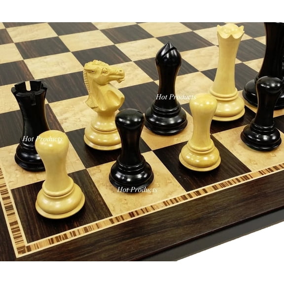 4 Q Black Natural Empire Modern Staunton Wood Chess Men Set W/ 20" Ebony Board