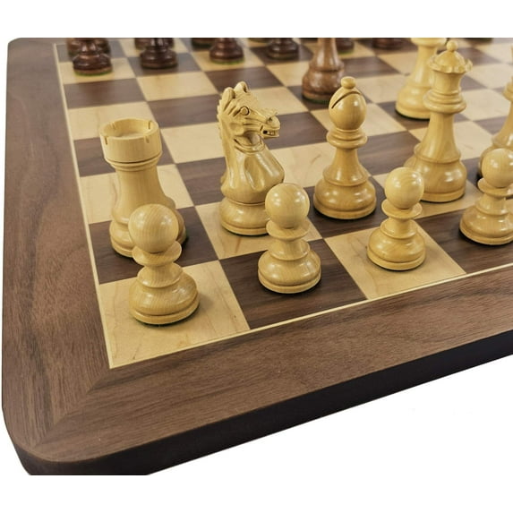 4 QN Acacia Supreme Knight Staunton Wood Chess Set W/ 19" Walnut Maple Board