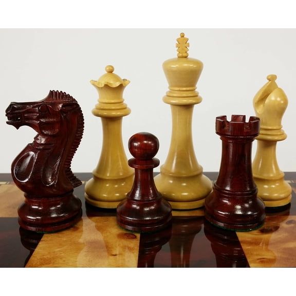 4 QNS BLOOD ROSEWOOD 3 3/4" Kg Anderssen Staunton Wood Chess Men Set - NO Board