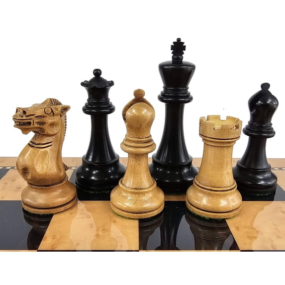 4 QNS Black / Antiqued 3 3/4" Kg Anderssen Staunton Wood Chess Men Set -NO Board