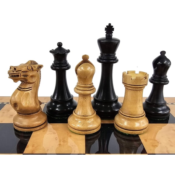 4 QNS Black / Antiqued 3 3/4" Kg Anderssen Staunton Wood Chess Men Set -NO Board