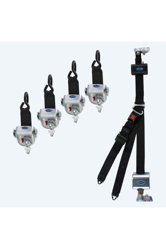 4 QRT-360 Retractors with L-Track Fittings and HR131 Retractable Lap & Shoulder Belt with Retractable L-Track Height Adjuster and 131 Bracket | Q-10014