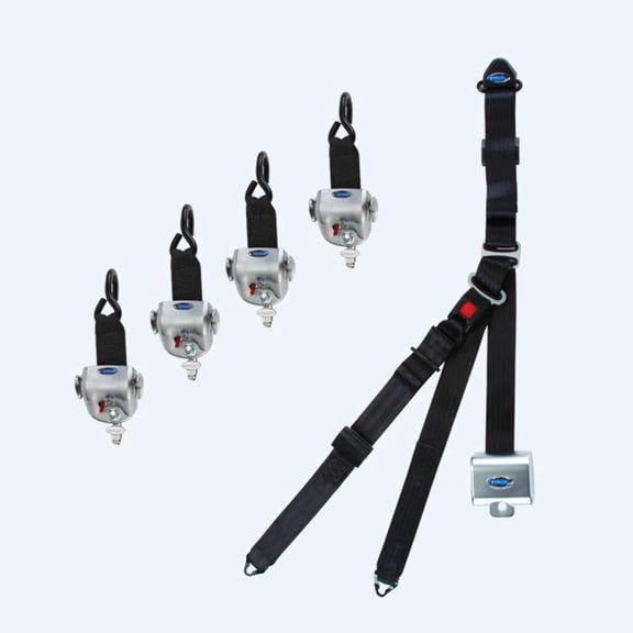 4 QRT-360 Retractors with L-Track Fittings; and Retractable Lap & Shoulder Belt Combo | Q-10007