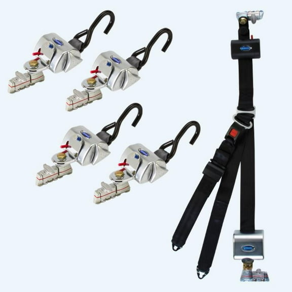 4 QRT Standard Retractors with L-Track fittings and HR131 Retractable Lap & Shoulder Belt with Retractable L-Track Height Adjuster and 131 Bracket | Q-8206-L2