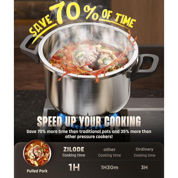 4 QT Stainless Steel Pressure Cooker with Triple-Layer Body, One-Hand Operation Rotating Lock Lid System for Fast Cooking