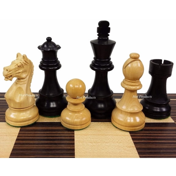 4 QUEENS BLACK Supreme Knight 3 3/4" King Staunton Wood Chess Men Set -NO BOARD