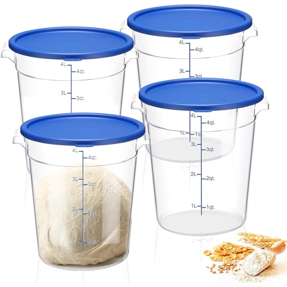 4 Qt Clear Food Storage Containers with Lids Round Dough Proofing Buckets with Scale Handle