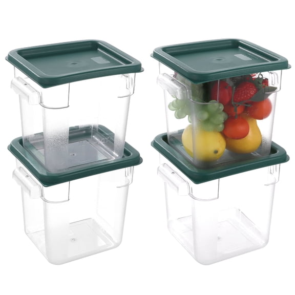4 Qt Food Storage Containers with Lids, 4 Pcs Square Clear Commercial Containers, PC Plastic, Stackable with Scale, 7.5 x 7.5 x 7.5 in for Kitchen Organization