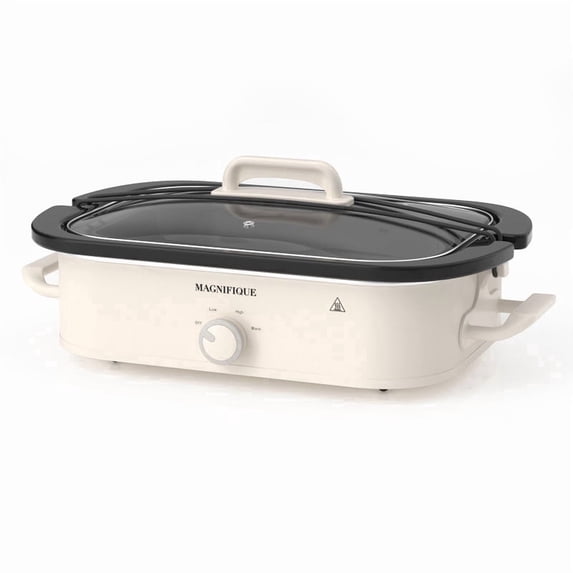 4 Qt Square Manual Slow Cooker with Ceramic Stoneware & Glass Lid, Oatmeal