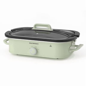 MAGNIFIQUE 4 Qt Rectangle Manual Slow Cooker with Ceramic Stoneware & Glass Lid,Olive