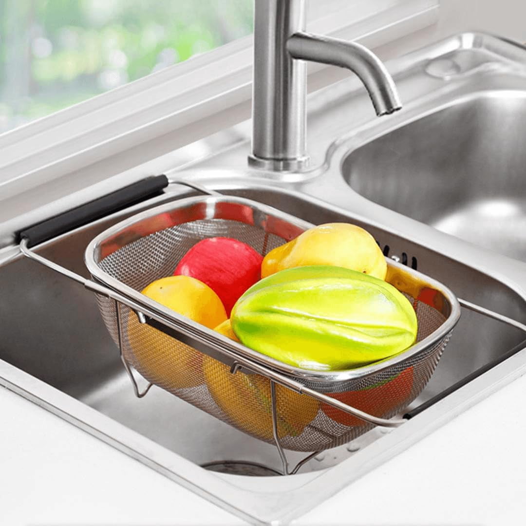 4 Qt Stainless Steel Oval Strainer Basket Colander, Over the Sink Fine ...