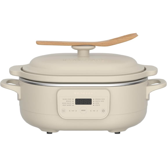 4 Quart Claypot Slow Cooker, 8-in-1 Multi Cooker with Flexible Programming, Removable Crock, Nonstick, Oven Safe Pot to 450F, Oatmeal