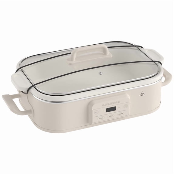 4 Quart Cream White Casserole Digital Slow Cooker, Premium Ceramic Bakeware for Oven