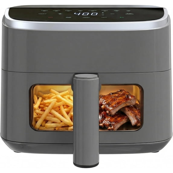 4 Quart Digital Air Fryer with Window 1500W 8 Presets 60 Min Timer Max 400 ° F Auto Shut Off Nonstick Dishwasher Safe Basket Shake Reminder