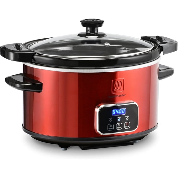 4-Quart Digital Slow Cooker with Locking Lid - Food Warmer for Dip, Soups, Parties, Meal Preparation & More - Red
