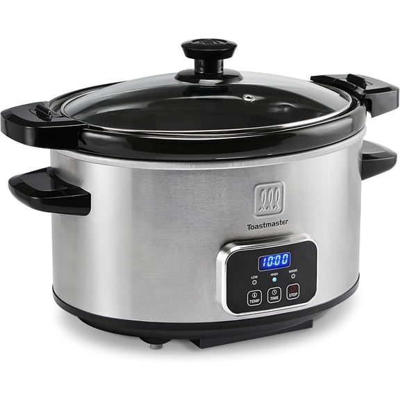 4-Quart Digital Slow Cooker with Locking Lid - Food Warmer for Dip, Soups, Parties, Meal Preparation & More - Stainless Steel