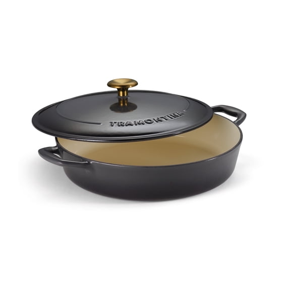 Tramontina Bestow 4-Quart Enameled Cast Iron Braiser with Lid, Smoke, Oven-Safe