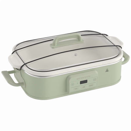 MAGNIFIQUE 4 Quart Sage Green Casserole Digital Slow Cooker, Premium Ceramic Bakeware for Oven