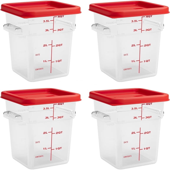 4 Quart Set of 4 Food Storage Containers,Commercial Clear Square Food Storage Containers with Lids and Handles(BPA FREE)