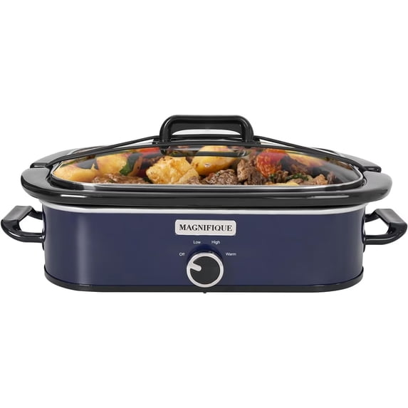 4-Quart Slow Cooker with Casserole Manual Warm Setting - Perfect Kitchen Small Appliance for Family Dinners, Dishwasher Safe Crock, Blue