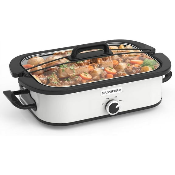4-Quart Square Slow Cooker with Oven-Safe Ceramic Baking Dish, Manual Temperature Control, Dishwasher-Safe