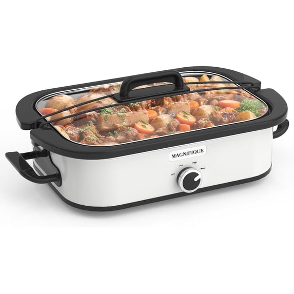 4-Quart Square Slow Cooker with Oven-Safe Ceramic Baking Dish, Manual Temperature Control, Dishwasher-Safe