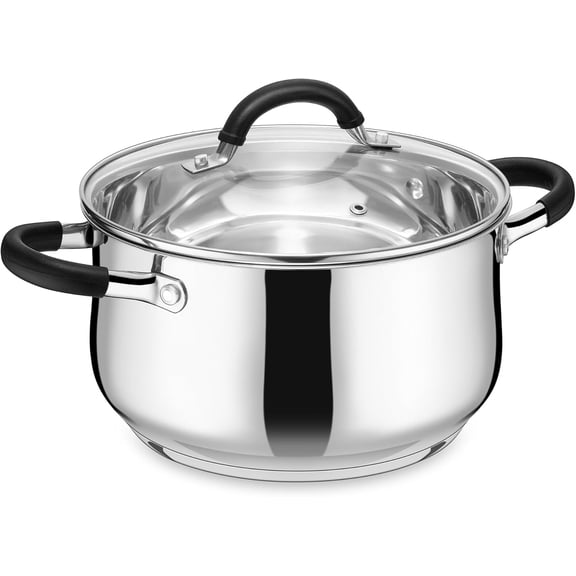4 Quart , Stainless Steel Pot with Visible Lid for Cooking Soup Pasta, Tri-Ply Thick Base for Induction Gas, Small Cooking Pot with Dual Heat Proof Handles, Non-Toxic & Dishwasher Safe