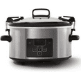 thumbnail image 1 of 4 Quart Travel Proof Cook and Carry Programmable Slow Cooker with Locking Lid, Convenient Handles, and Digital Display, Stainless Steel, 1 of 8