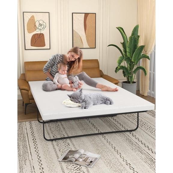 4" Queen Sofa Bed Mattress Replacement, CertiPUR-US Certified Memory Foam Mattress Topper, Pressure-Relieving, Ultra-Soft and Washable Cover (Sofa Not Included), 72"*60" Queen