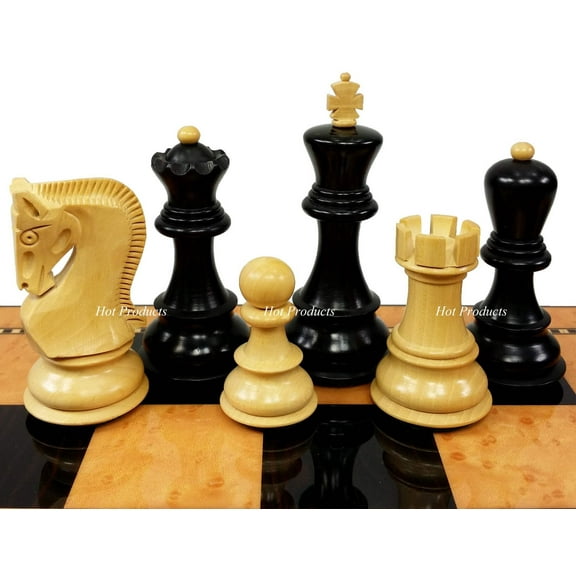 4 Queens BLACK Opposite Tops 3 3/4" King Staunton Wood Chess Men Set NO BOARD