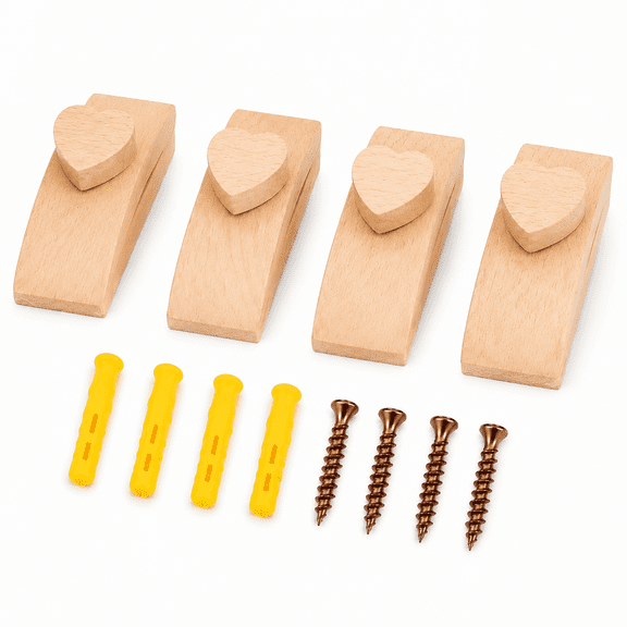 4 Quilt Hanger for Wall for Display Tapestry Hangers for Walls, Wooden Rug Hangers for Wall Hangings, Decorate with Your Blanket and Tapestry Hangers, Quilt Rack Clamps for Mount (Wood Heart)