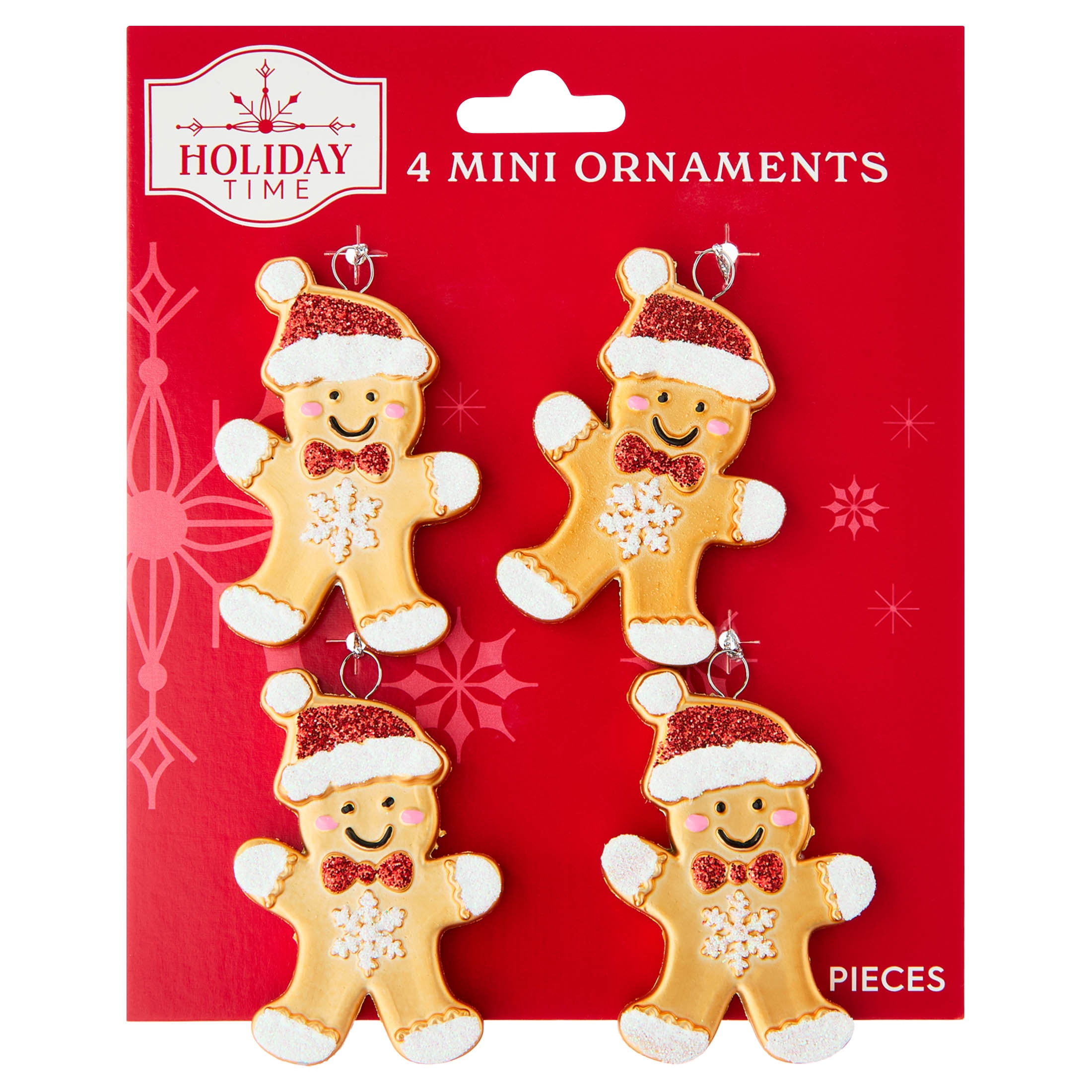 4-Count Red/White/Gold Gingerbread Man Mini Christmas Ornaments, 2.5", by Holiday Time