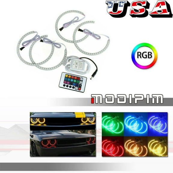 4 RGB LED Angel Eye Halo Kit for 08-14 for Dodge Challenger Headlight Modification -